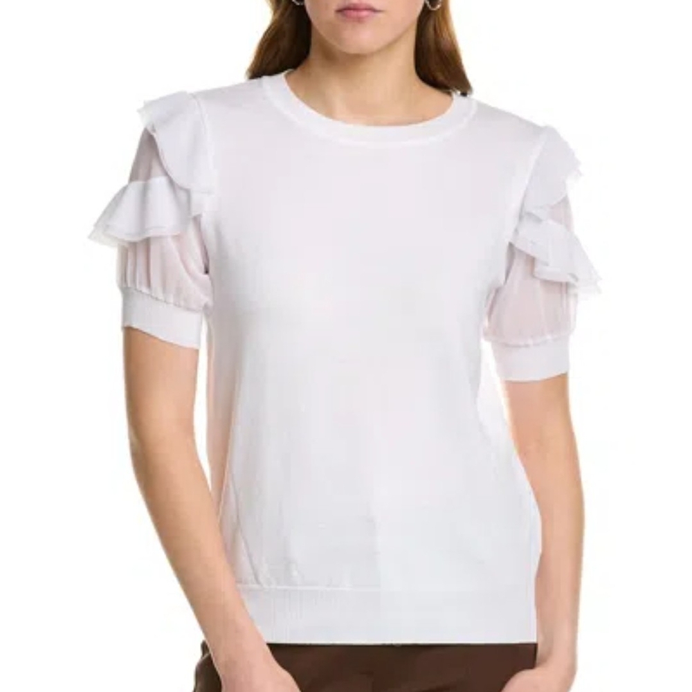 Nanette Lepore White Ruffled Puff Sleve Blouse